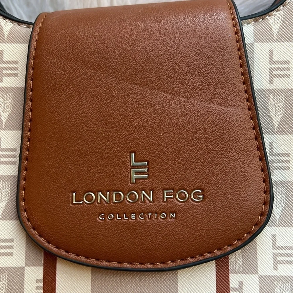 LONDON FOG COLLECTION Polyvinyl Hobo Satchel Cognac Crossbody Shoulder Bag